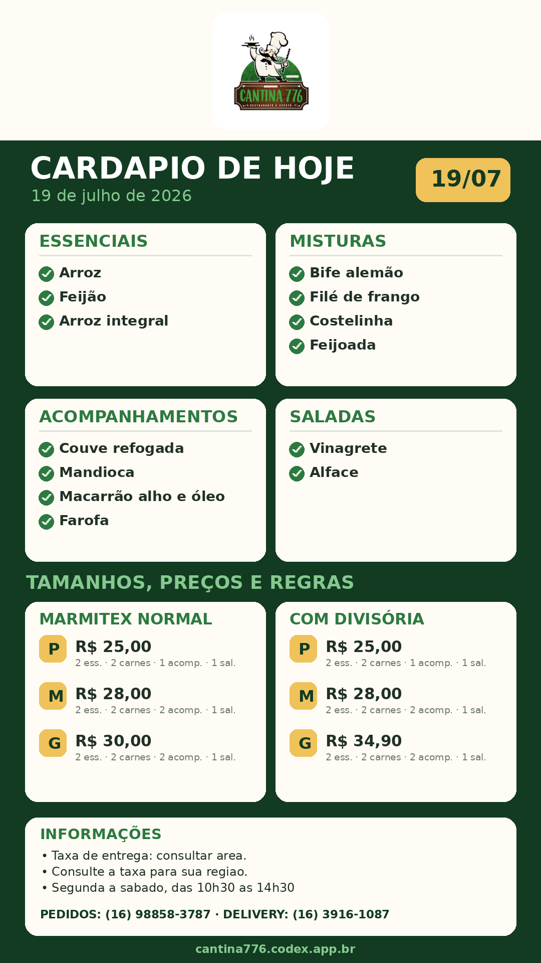 Cardápio ampliado